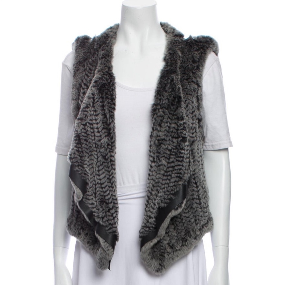 Elie Tahari Silver Rabbit Fur Sweater Vest M